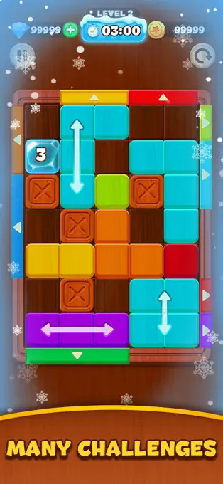 Wood Jam Escape screenshot: a colorful wooden block puzzle